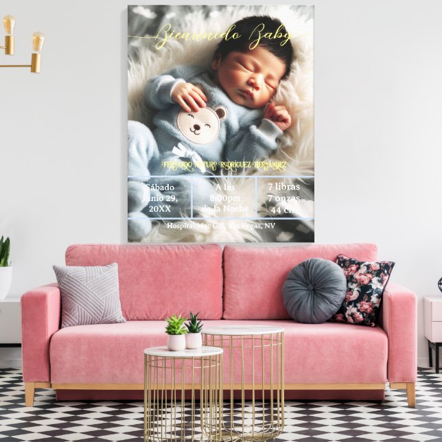 BegrüßungsjungBaby | Benutzerdefiniertes Foto Neug Leinwanddruck (Insitu (Wohnzimmer))