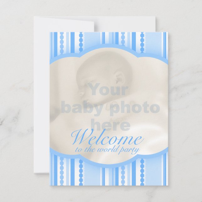 Begrüßungskarte für Baby Boy Blue Party Foto Einladung (Vorderseite)