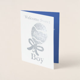 Begrüßungskarte für Baby Boy Silver Foil Folienkarte