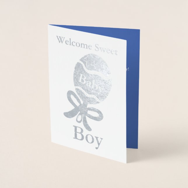Begrüßungskarte für Baby Boy Silver Foil Folienkarte (Vorderseite)