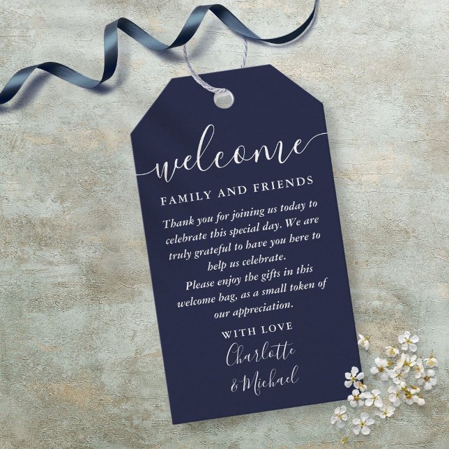 Begrüßungskörbe für die Blaue Gastgeschenk Hochzei Geschenkanhänger (Navy Blue Wedding Favor Welcome Basket Bag Gift Tags)