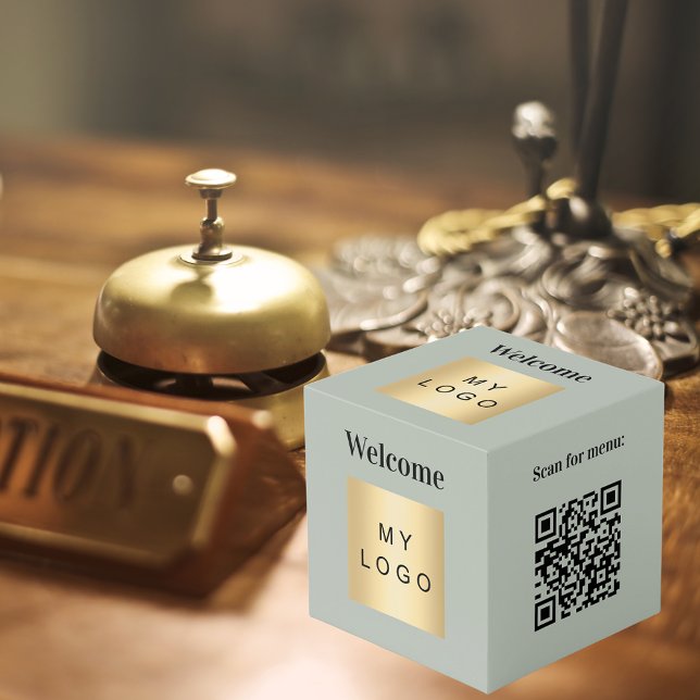 Begrüßungslogo QR-Code für olivgrüne Menütabelle Würfel (Von Creator hochgeladen)