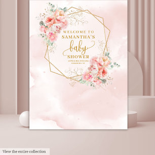 Begrüßungsmädchen in pinkfarbenem Gold im Hintergr Wandteppich