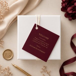 Begrüßungsmarke für moderne Burgund-Flora-Hochzeit Geschenkanhänger