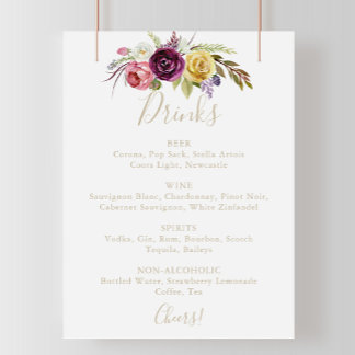 Begrüßungsmenü des Gold Boho Tropical Floral Weddi Poster