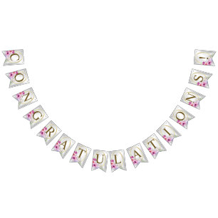 Begrüßungsparty farbenfroh rosa Blumen Golden Wimpelkette