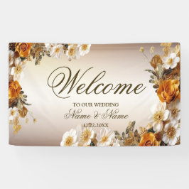 Begrüßungsparty Golden Orange Weiße Blume Banner