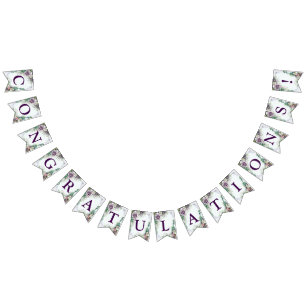 Begrüßungsparty Lila Blumengrün Wimpelkette