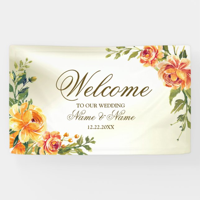 Begrüßungsparty Orange Yellow Red Floral Banner (Horizontal)