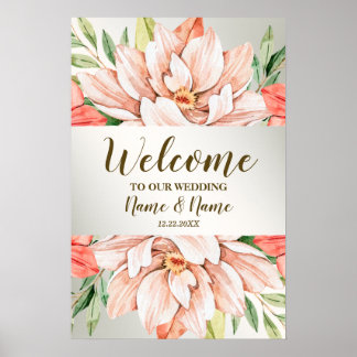 Begrüßungsparty Peach Orange Blume Blätter Poster
