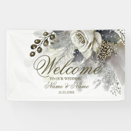 Begrüßungsparty Silver Golden White Roses Banner