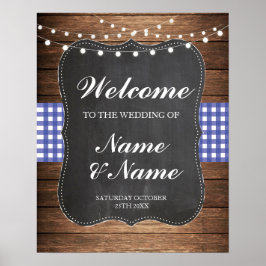 Begrüßungsposter Blue Karo Sign Wedding Wood Poste Poster