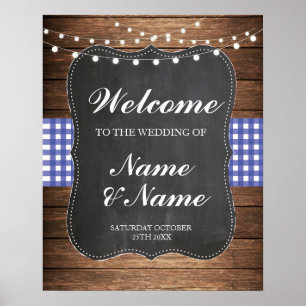 Begrüßungsposter Blue Karo Sign Wedding Wood Poste Poster