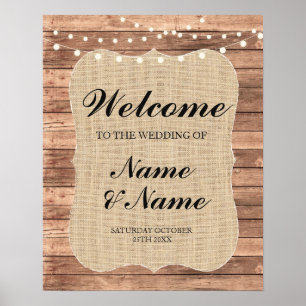 Begrüßungsposter Burlap Sign Wedding Wood Poster