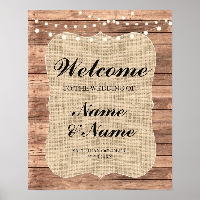 Begrüßungsposter Burlap Sign Wedding Wood Poster (Vorne)
