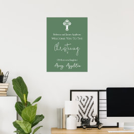 Begrüßungsposter Floral Cross Christening Fern Gre Poster