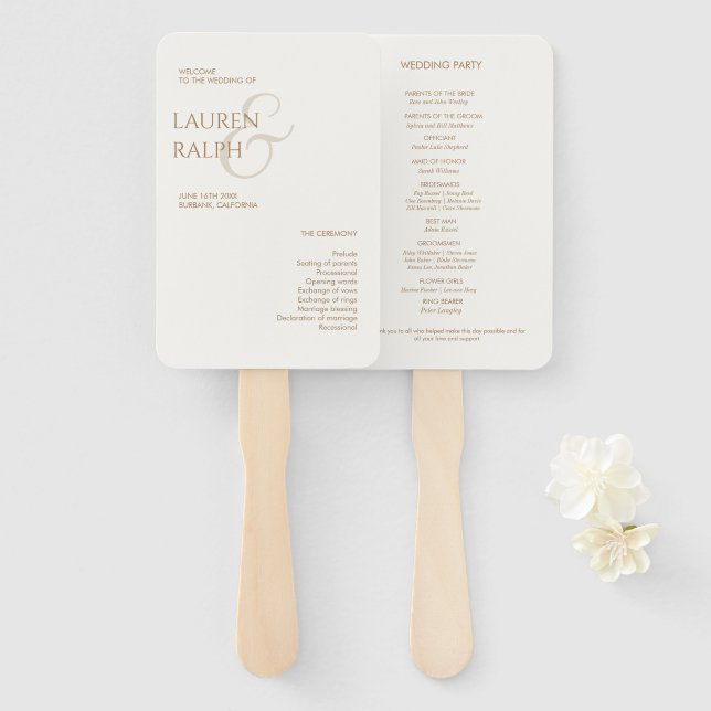 Begrüßungsprogramm Taupe & Ivory Monogram Fächer (Vorne und Hinten)