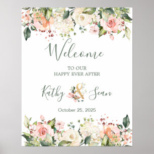 Begrüßungsschild, Aquarellapricot Rosa Rosa Poster