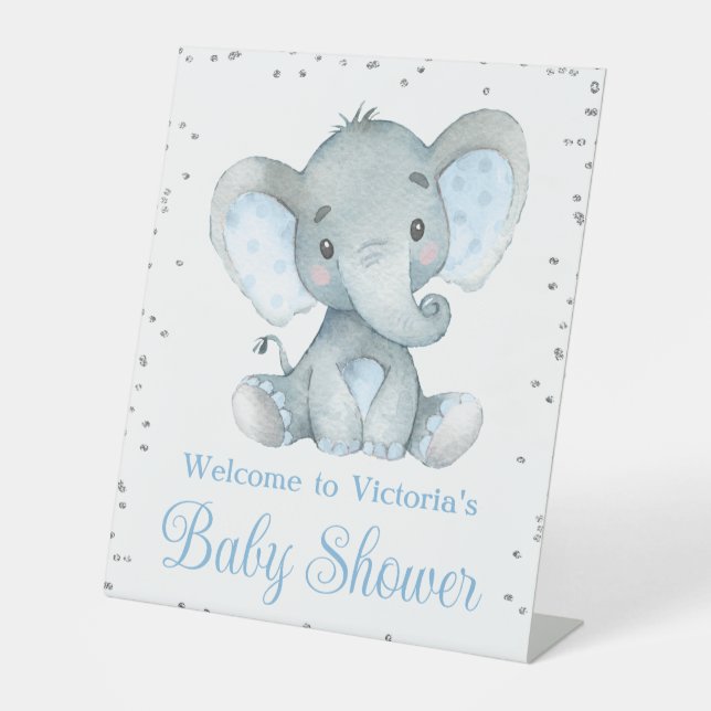 Begrüßungsschild für Boy Elephant Babydusche Sockelschild (Vorderseite)
