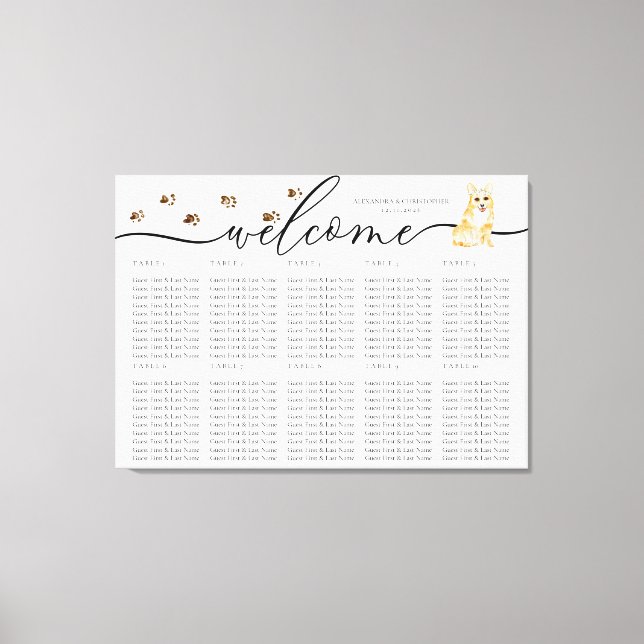 Begrüßungstablett-Tischnummern von Corgi Leinwanddruck (Vorderseite)