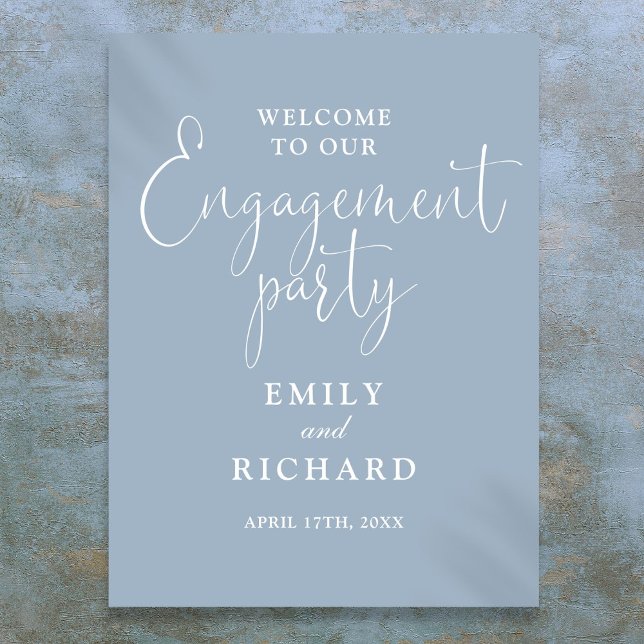 Begrüßungsunterschrift der Dusty Blue Engagement P Poster (Dusty Blue Engagement Party Welcome Sign)