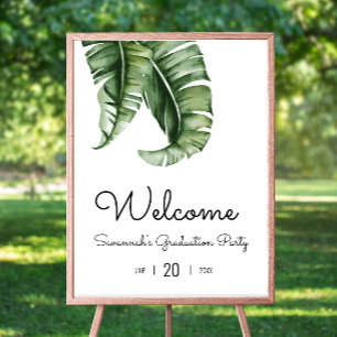 Begrüßungsunterschrift der Tropical Green Leaf Gra Poster