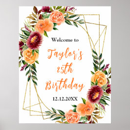 Begrüßungsunterschrift für Burgundy Orange Floral  Poster