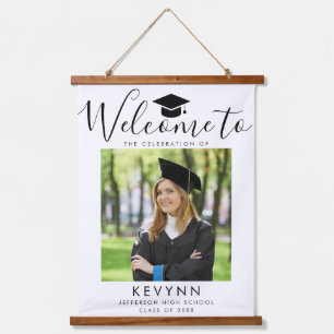 Begrüßungsunterschrift für das Foto der Graduierun Wandteppich Mit Holzrahmen