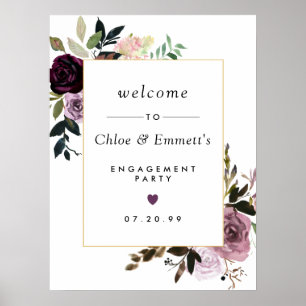 Begrüßungsunterschrift für lila rosa florales Enga Poster