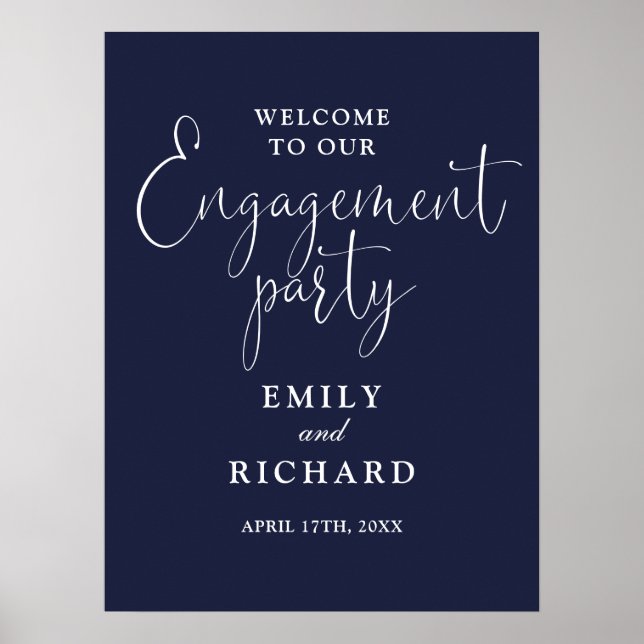 Begrüßungsunterschrift für Navy Blue Engagement Poster (Vorne)