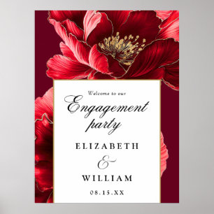 Begrüßungsunterschrift von Burgund Red Floral Poster