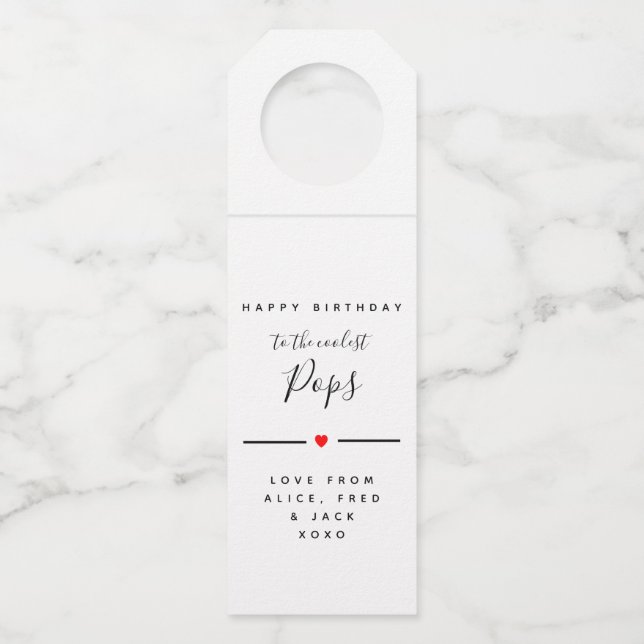 Begrüßungsweinetikett für coolste Pop Flaschenanhänger (Vorderseite)