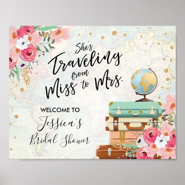 Begrüßungszeichen Brautparty Miss an Frau Floral Poster (Vorne)
