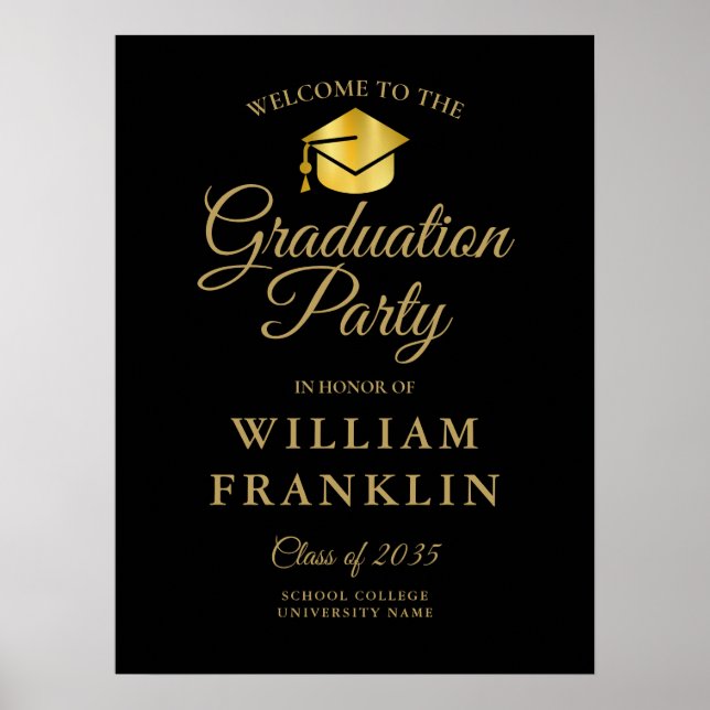 Begrüßungszeichen der Black and Gold Graduation Pa Poster (Vorne)