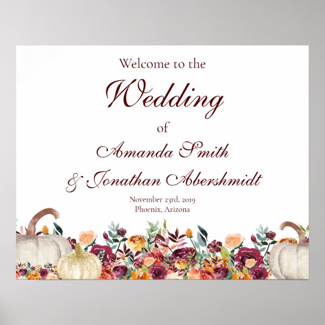 Begrüßungszeichen der Hochzeit im Herbst, Begrüßun Poster (Vorne)