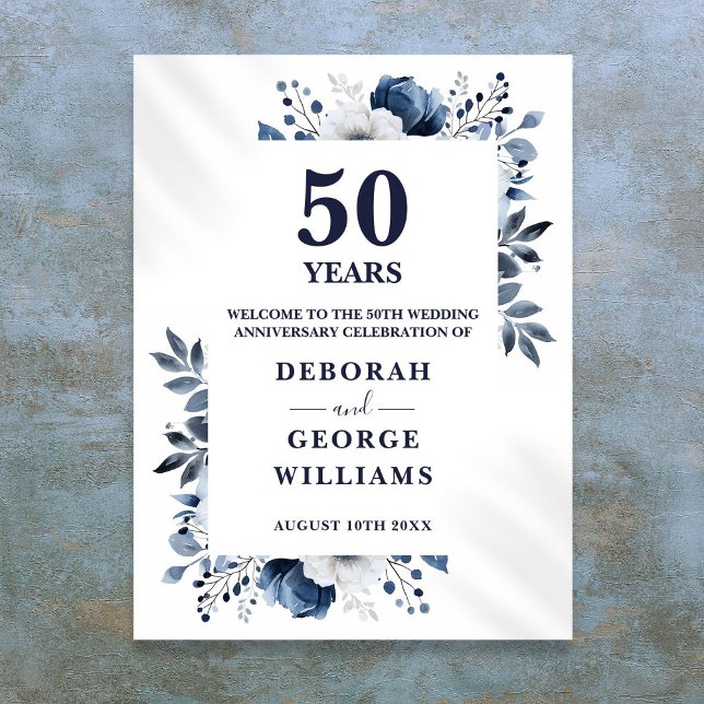 Begrüßungszeichen der Marine zum 50. Hochzeitstag Poster (Navy 50th Wedding Anniversary Floral Welcome Sign)