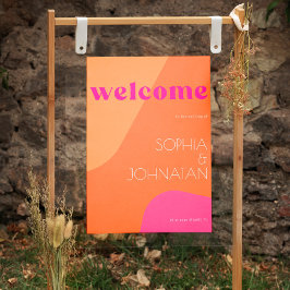 Begrüßungszeichen der rosa Retro-Hochzeit Poster