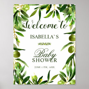 Begrüßungszeichen Elegante Olive Boho Babydusche Poster
