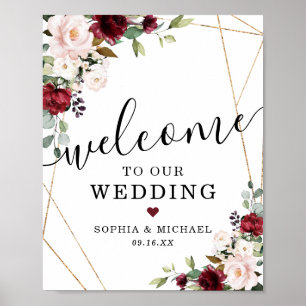 Begrüßungszeichen für abstraktes Gold Burgund Blus Poster