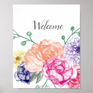 Begrüßungszeichen für Aquarellblumen Poster