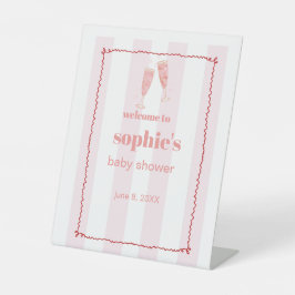 Begrüßungszeichen für Brunch & Bubbly Rot und Rosa Sockelschild