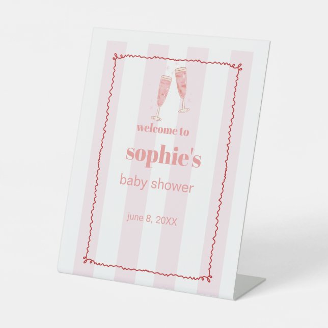 Begrüßungszeichen für Brunch & Bubbly Rot und Rosa Sockelschild (Vorderseite)