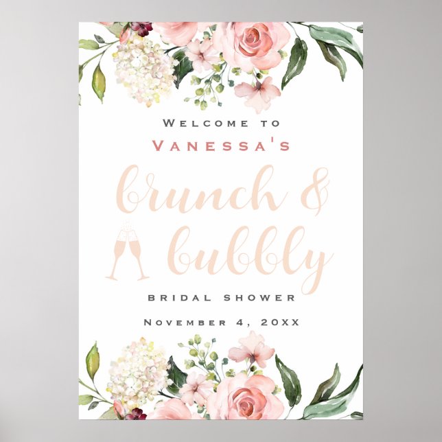 Begrüßungszeichen für Brunch und Bubbly Brautparty Poster (Vorne)