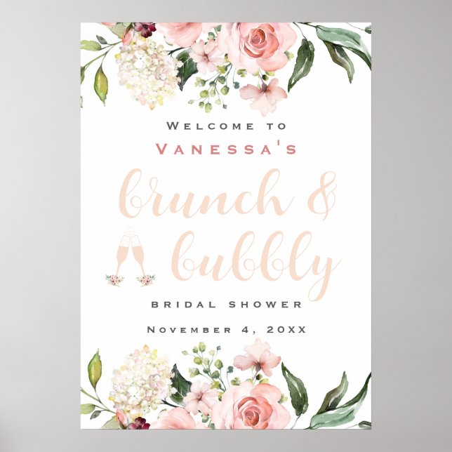 Begrüßungszeichen für Brunch und Bubbly Brautparty Poster (Vorne)