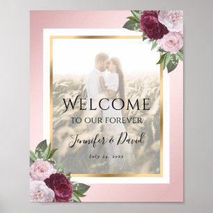 Begrüßungszeichen für Burgund Blush Bloral Wedding Poster