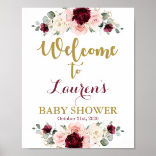 Begrüßungszeichen für Burgund und Pink Baby Dusche Poster