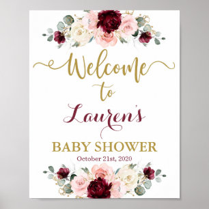 Begrüßungszeichen für Burgund und Pink Baby Dusche Poster