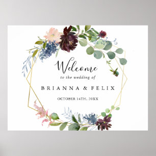 Begrüßungszeichen für Burgundy Gold Geometric Wedd Poster