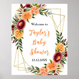 Begrüßungszeichen für Burgundy Orange Floral Baby  Poster