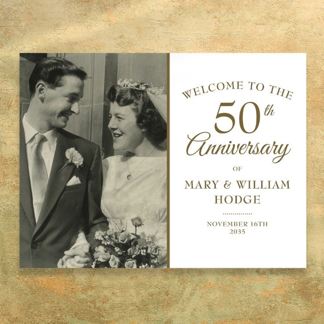 Begrüßungszeichen für das 50. Jubiläum des Hochzei Poster (50th Golden Anniversary Wedding Photo Welcome Sign)